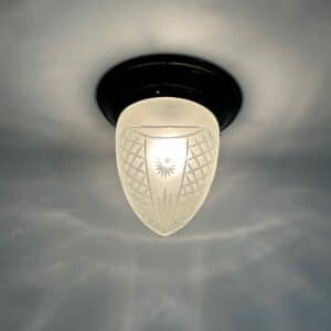 Grote Art Deco Plafondlamp met Bronzen Voet en Geslepen glas, 1930s