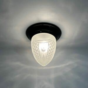 Grote Art Deco Plafondlamp met Bronzen Voet en Geslepen glas, 1930s