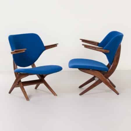 Pelikaan Fauteuils van Louis van Teeffelen voor Webe, 1960s | Set van Twee Blauwe Leunstoelen
