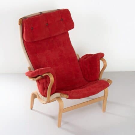 Pernilla Fauteuil van Bruno Mathsson voor Dux, 1980s | Rode Velours Bekleding