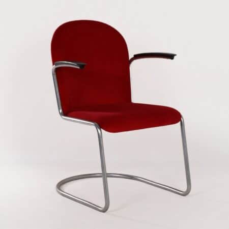 Bauhaus Fauteuil met Rode Skai en Witte Bies ca. 1930&#8217;s