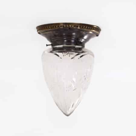 Art Deco Plafondlamp met Koperen Voet en Geslepen glas, 1930s