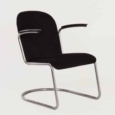 Originele 413 Fauteuil van W. H. Gispen voor Gispen, 1950s | Nieuwe Zwarte Manchester Rib