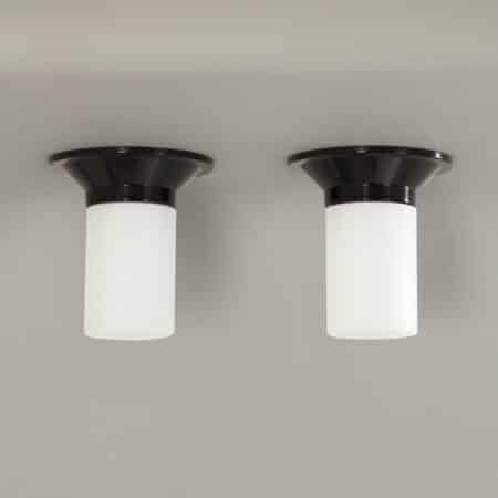 Witte Cilindervormige Plafondlampen van Corodex, 1970s | Set van 2 Vintage Lampen