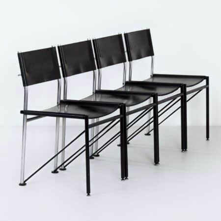 Eetkamerstoelen van Arnold Merckx voor Metaform, 1980s | Set van 4 in Zwart Tuigleer