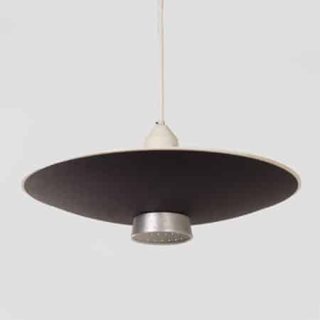 Zwart Metalen Pendellamp met Diffuser van Louis Kalff voor Philips, 1950s