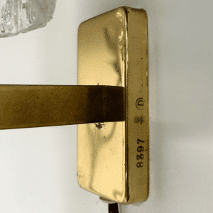 Messing Wandlamp met Relief Kristal Glazen Kappen van Hags, 1960s | Set van Twee
