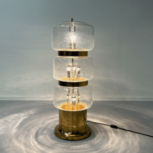Grote Vloerlamp van Mondgeblazen Bubbelglas en Messing, 1970s