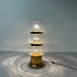 Grote Vloerlamp van Mondgeblazen Bubbelglas en Messing, 1970s