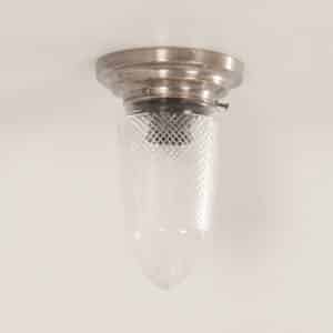 Art Deco Plafondlamp Geslepen Glas op een Vernikkelde Voet , 1930s