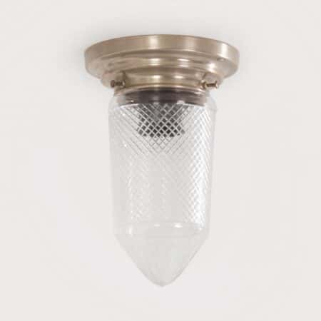 Art Deco Plafondlamp Geslepen Glas op een Vernikkelde Voet , 1930s