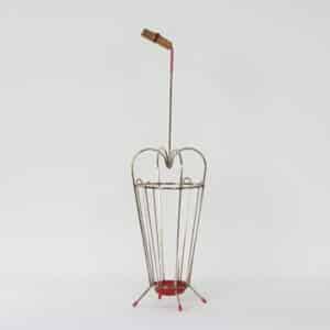 Vintage Paraplubak van Gebogen Metaal, Rode Details en een Handvat van Bamboe, 1950s