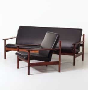 Unieke Loungeset van Sven Ivar Dysthe voor Dokka Møbler, 1960s &#8211; Nieuw Zwart Leer