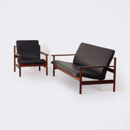 Unieke Loungeset van Sven Ivar Dysthe voor Dokka Møbler, 1960s - Nieuw Zwart Leer