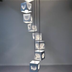 Scandinavische hanglamp van Shogo Suzuki voor Stockmann Orno, 1960s – Set van 8 minimalistische kubuslampen