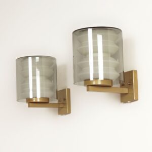 Set Wandlampen C-1646 van Tapio Wirkkala voor Raak, 1960s &#8211; Zeldzaam Model, Mondgeblazen  Rookgrijs Glas