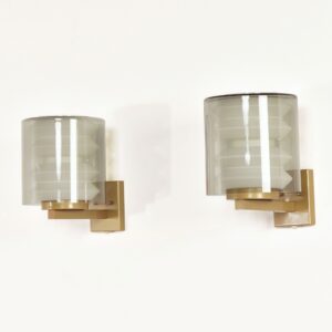 Set Wandlampen C-1646 van Tapio Wirkkala voor Raak, 1960s &#8211; Zeldzaam Model, Mondgeblazen  Rookgrijs Glas