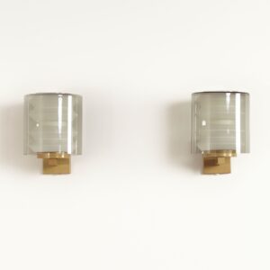 Set Wandlampen C-1646 van Tapio Wirkkala voor Raak, 1960s &#8211; Zeldzaam Model, Mondgeblazen  Rookgrijs Glas