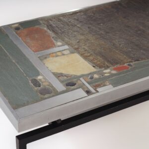 Brutalistische Salontafel van Paul Kingma, 1969 – Vroege Editie met Aluminium Rand, Mozaïekblad