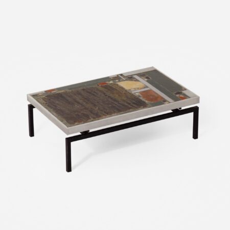 Brutalistische Salontafel van Paul Kingma, 1969 – Vroege Editie met Aluminium Rand, Mozaïekblad