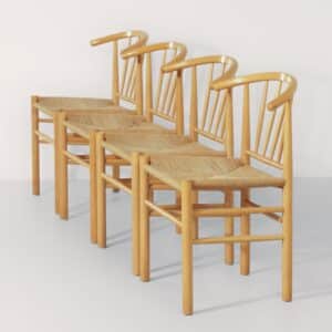 Deense Eetkamerstoelen J-151 van Erik Ole Jørgensen voor FDB Møbler, 1960s – Set van 4 in beuken & papercord