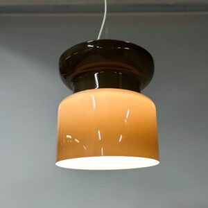 Grote Hanglamp “Home” van Filippo Mariucci voor Harvey Guzzini, 1970s – Ø33 cm, Bruin-Wit Plexiglas