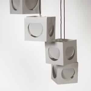 Scandinavische Hanglamp van Shogo Suzuki voor Orno Stockmann (1960s) – 6 Minimalistische Kubuslampen met Geometrisch Lichtspel