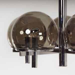 Kroonluchter &#8216;Club Series&#8217; van Gaetano Sciolari voor Sciolari Lighting, 1970s – Rookglas &#038; Chroom