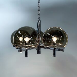 Kroonluchter &#8216;Club Series&#8217; van Gaetano Sciolari voor Sciolari Lighting, 1970s – Rookglas &#038; Chroom