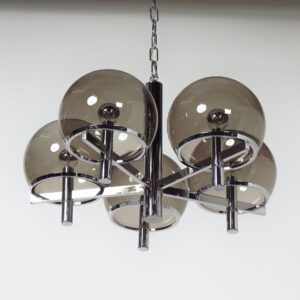 Kroonluchter &#8216;Club Series&#8217; van Gaetano Sciolari voor Sciolari Lighting, 1970s – Rookglas &#038; Chroom