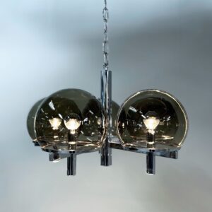 Kroonluchter &#8216;Club Series&#8217; van Gaetano Sciolari voor Sciolari Lighting, 1970s – Rookglas &#038; Chroom