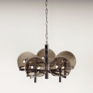 Kroonluchter &#8216;Club Series&#8217; van Gaetano Sciolari voor Sciolari Lighting, 1970s – Rookglas &#038; Chroom