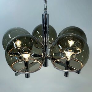 Kroonluchter &#8216;Club Series&#8217; van Gaetano Sciolari voor Sciolari Lighting, 1970s – Rookglas &#038; Chroom