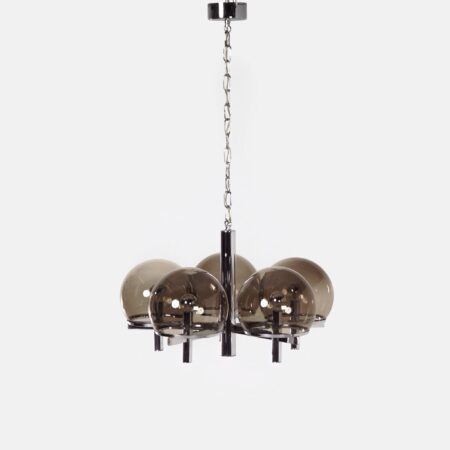 Kroonluchter 'Club Series' van Gaetano Sciolari voor Sciolari Lighting, 1970s – Rookglas & Chroom