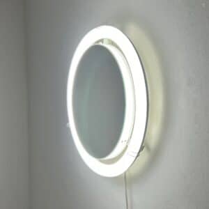 Vintage ronde spiegel uit de jaren ’70 | Pop-art stijl, LED-verlichting (wit kunststof, 45 cm)