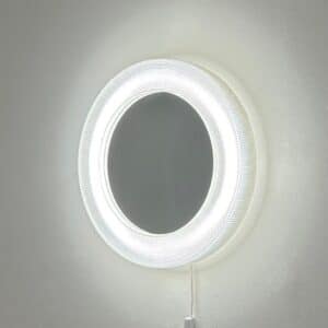 Vintage ronde spiegel uit de jaren ’70 | Pop-art stijl, LED-verlichting (wit kunststof, 45 cm)