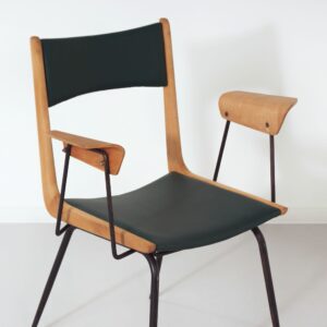 Boemerang Stoel, Toegeschreven aan Carlo De Carli, 1950s – Italiaans Design, Houten Armleuningen, Nieuwe Bekleding