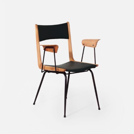 Boemerang Stoel, Toegeschreven aan Carlo De Carli, 1950s – Italiaans Design, Houten Armleuningen, Nieuwe Bekleding
