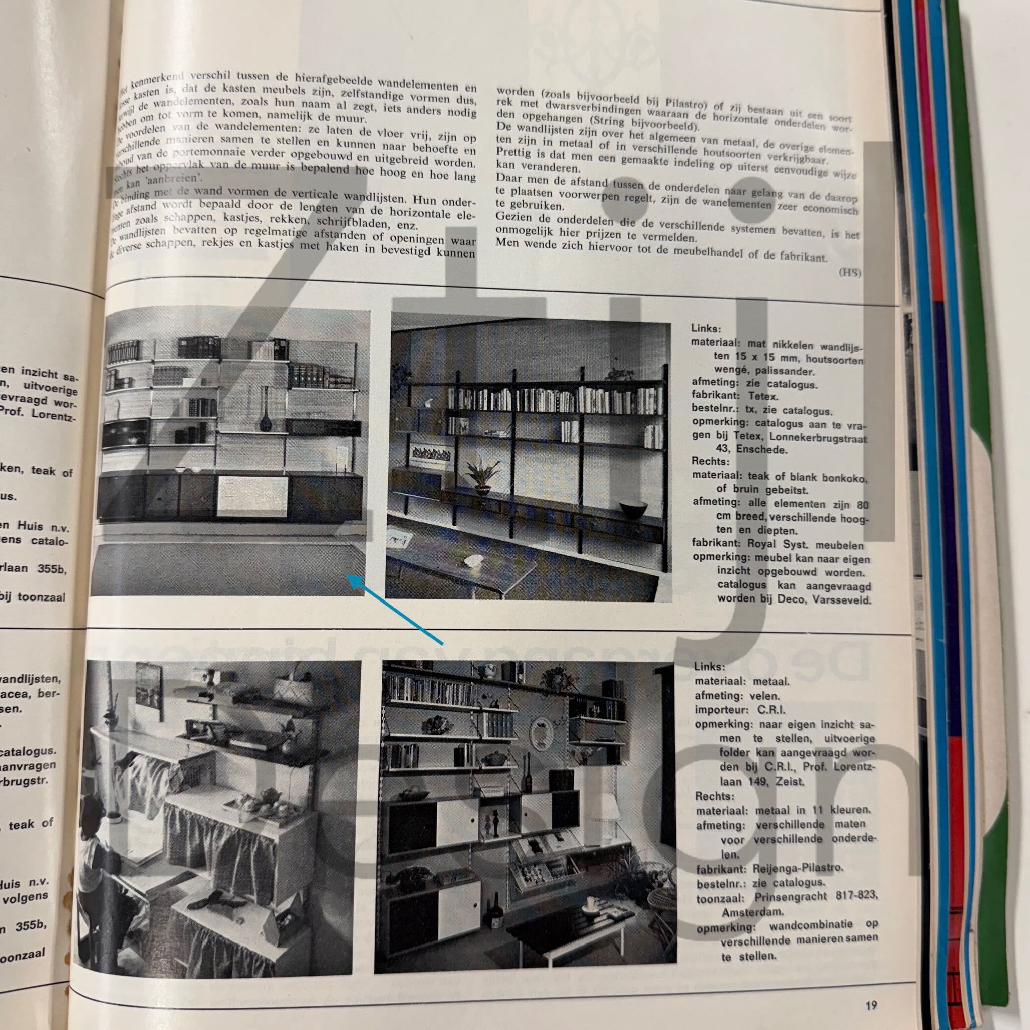 Vintage Design Wandsysteem van Tetex, 1960s – Palissanderhout, Modulair met Vitrinekast en Lade