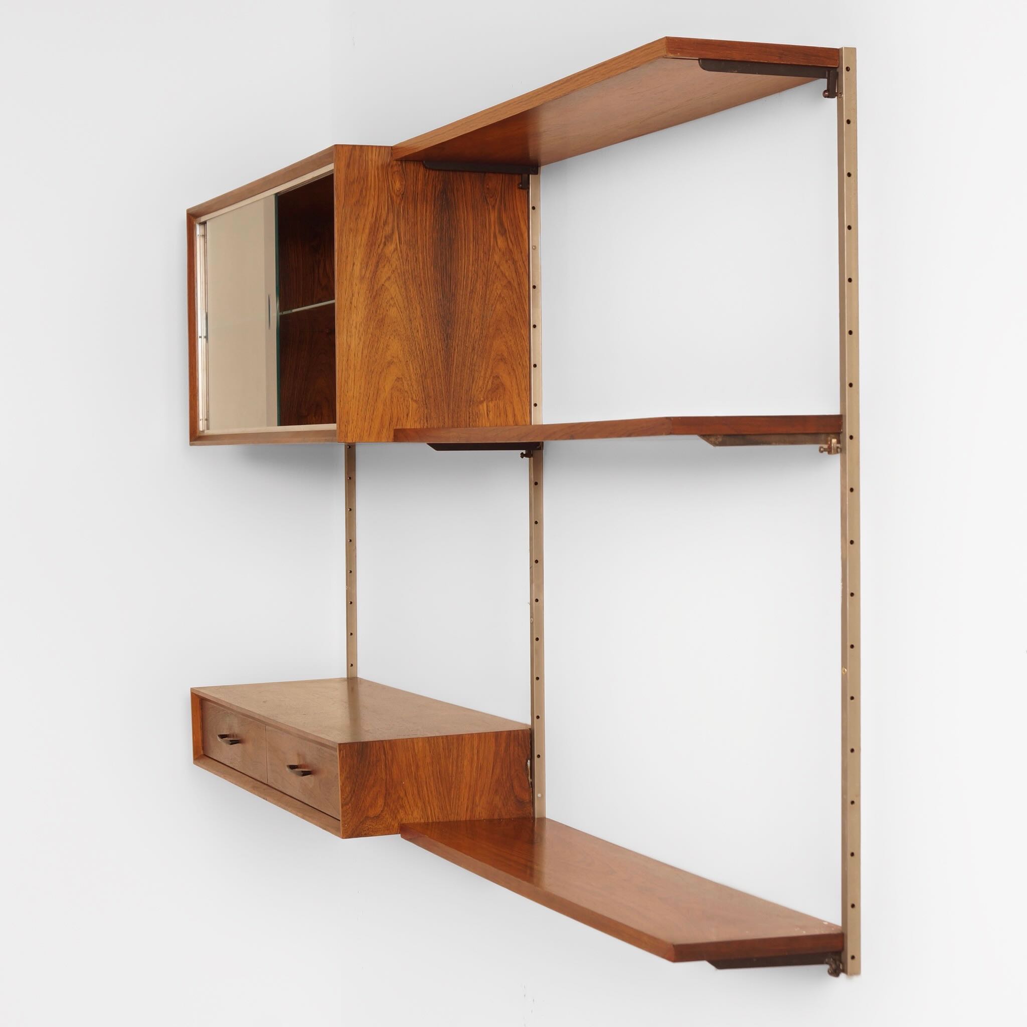 Vintage Design Wandsysteem van Tetex, 1960s – Palissanderhout, Modulair met Vitrinekast en Lade