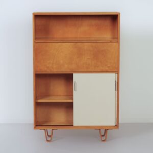 Boekenkast BB 54 met Secretaire van Cees Braakman voor Pastoe, 1957 – Luspootjes en Berkenfineer, Zeldzame Vroege Editie
