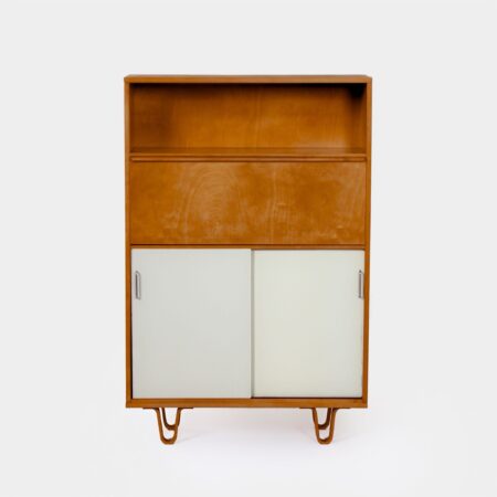 Boekenkast BB 54 met Secretaire van Cees Braakman voor Pastoe, 1957 – Luspootjes en Berkenfineer, Zeldzame Vroege Editie