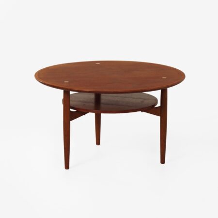 Ronde Deense salontafel, 1960s, teakhout met messing inleg en onderblad