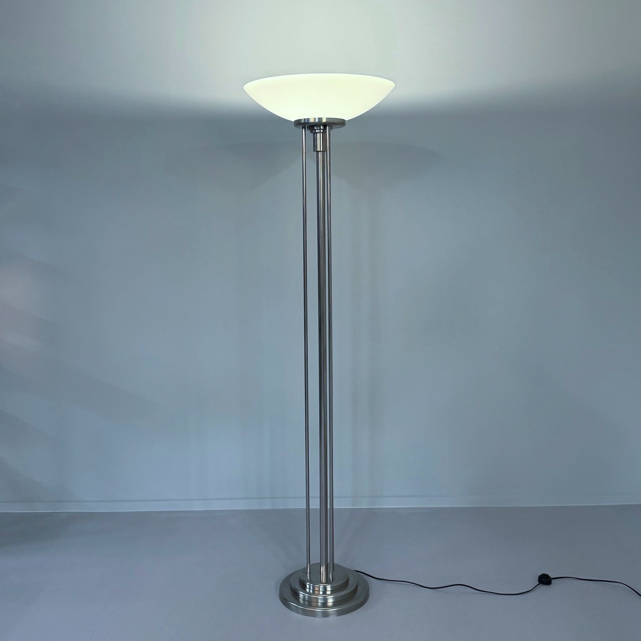 Empire Vloerlamp van Giso, 1980s, mat nikkel & opaalglas