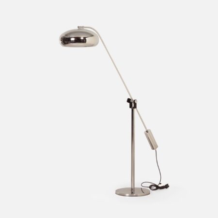 Chromen space age vloerlamp uit de jaren 70 met verstelbare hengelarm
