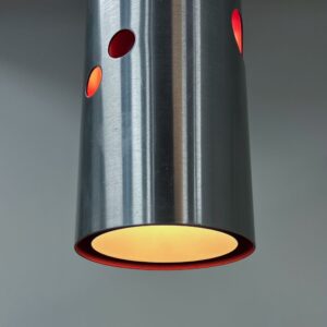 Cilinder hanglamp van Doria Leuchten, Duitsland, 1970s, aluminium met rode perforaties
