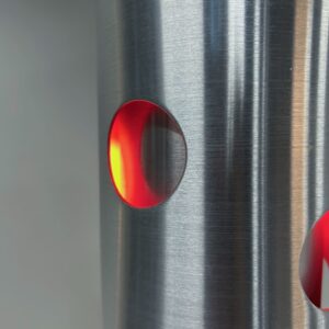 Cilinder hanglamp van Doria Leuchten, Duitsland, 1970s, aluminium met rode perforaties
