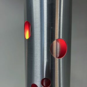 Cilinder hanglamp van Doria Leuchten, Duitsland, 1970s, aluminium met rode perforaties