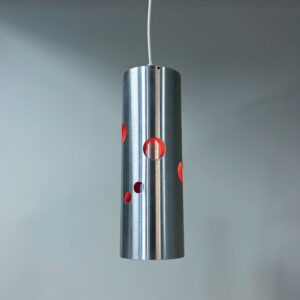 Cilinder hanglamp van Doria Leuchten, Duitsland, 1970s, aluminium met rode perforaties