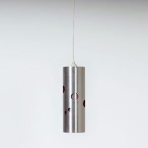 Cilinder hanglamp van Doria Leuchten, Duitsland, 1970s, aluminium met rode perforaties
